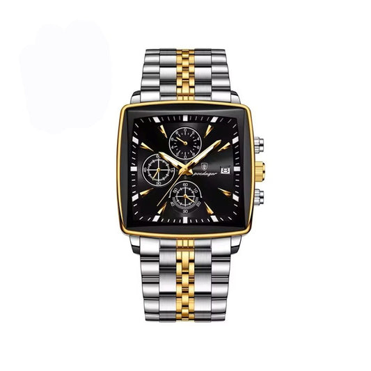 POEDAGAR 866 Square Stainless Steel Chronograph Watch for Men-Silver Black