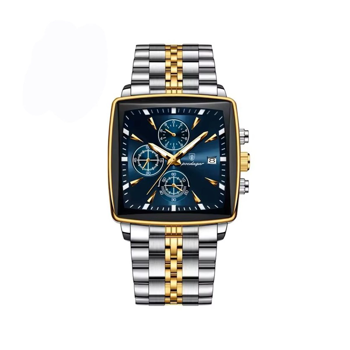 POEDAGAR 866 Square Stainless Steel Chronograph Watch for Men-Silver Blue