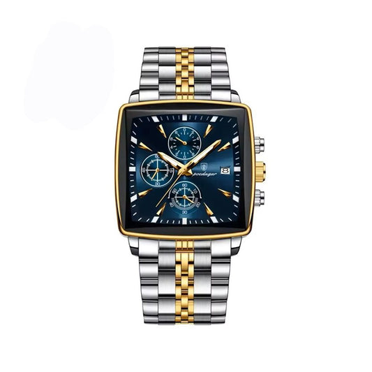 POEDAGAR 866 Square Stainless Steel Chronograph Watch for Men-Silver Blue