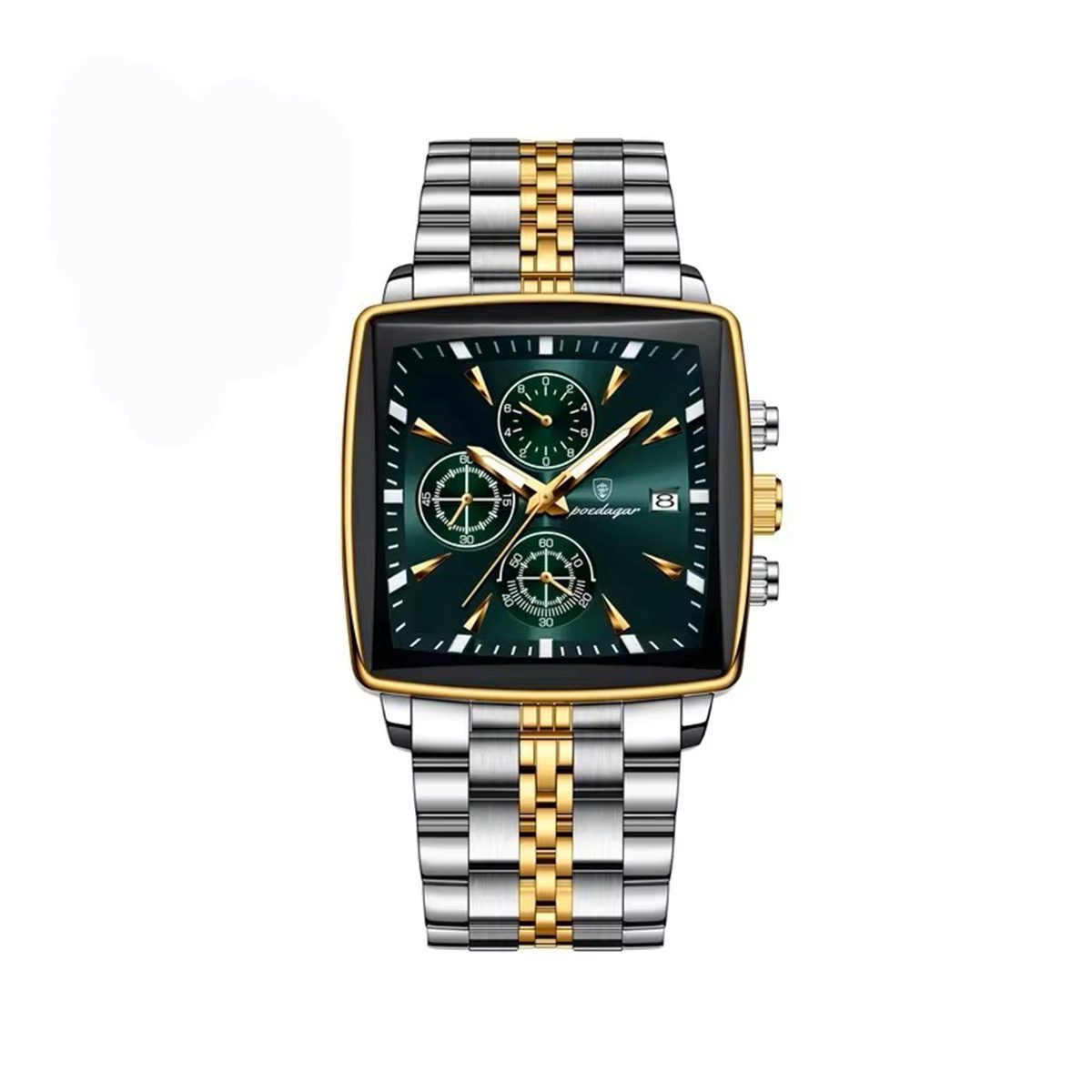 POEDAGAR 866 Square Stainless Steel Chronograph Watch for Men-Silver Green