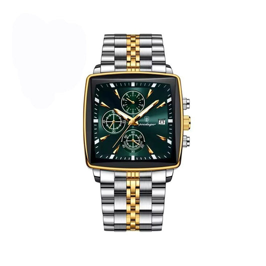 POEDAGAR 866 Square Stainless Steel Chronograph Watch for Men-Silver Green