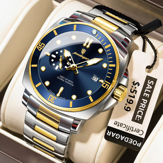 POEDAGAR 873 New Luxury Luminous Quartz Men's Watch-Gold Blue