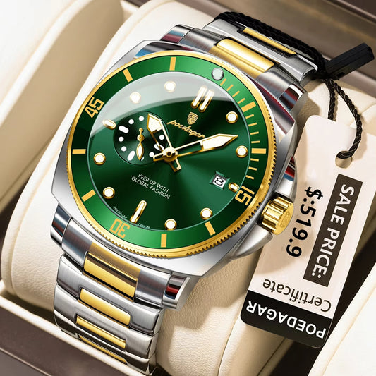 POEDAGAR 873 New Luxury Luminous Quartz Men's Watch-Gold Green