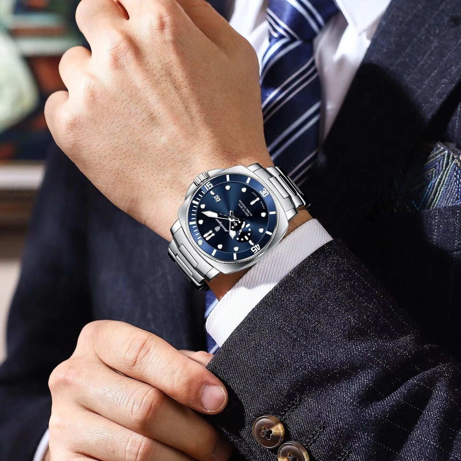 POEDAGAR 873 New Luxury Luminous Quartz Men's Watch-Silver Blue