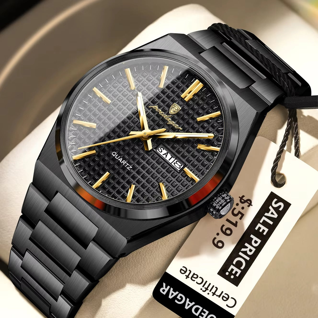 POEDAGAR 874 Luminous Day Date Casual Men's Watch-Black