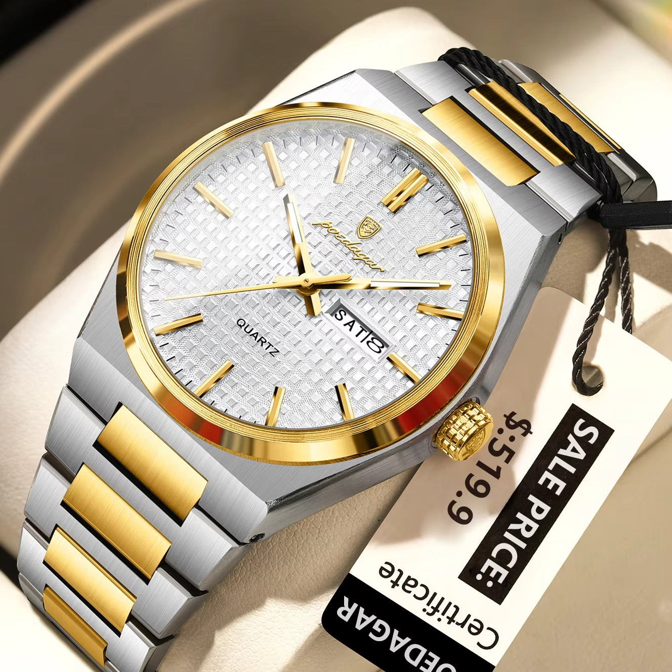 POEDAGAR 874 Luminous Day Date Casual Men's Watch-Gold White
