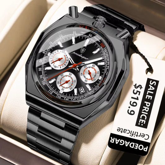 POEDAGAR 897 Unique Design Chronograph Men's Watch-Black