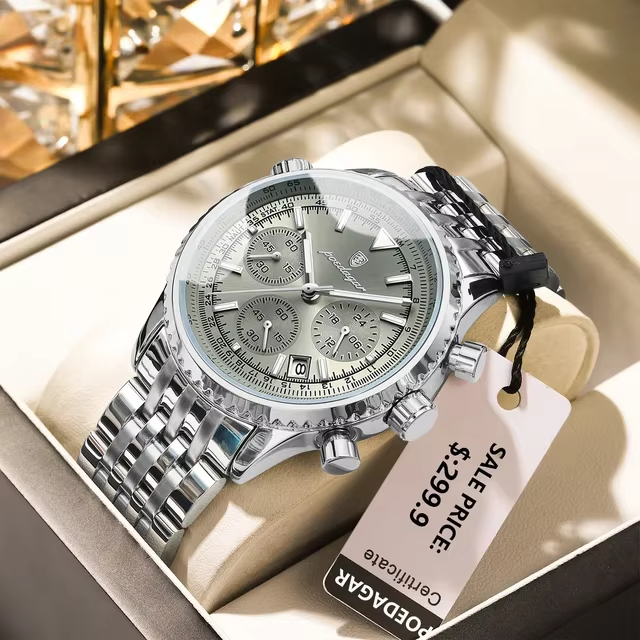 POEDAGAR 960 Luxury Luminous Chronograph Men's Watch-Silver