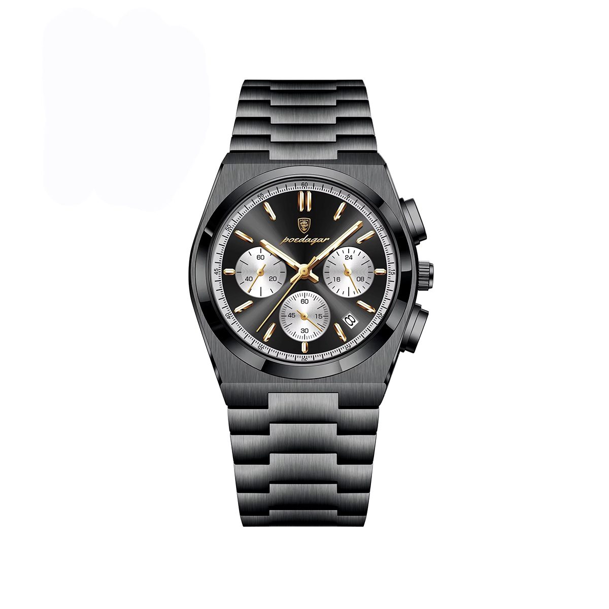 POEDAGAR 970 Luminous Date Chronograph Stainless Steel Men's Watch-Black
