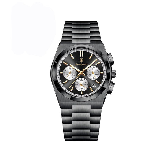 POEDAGAR 970 Luminous Date Chronograph Stainless Steel Men's Watch-Black