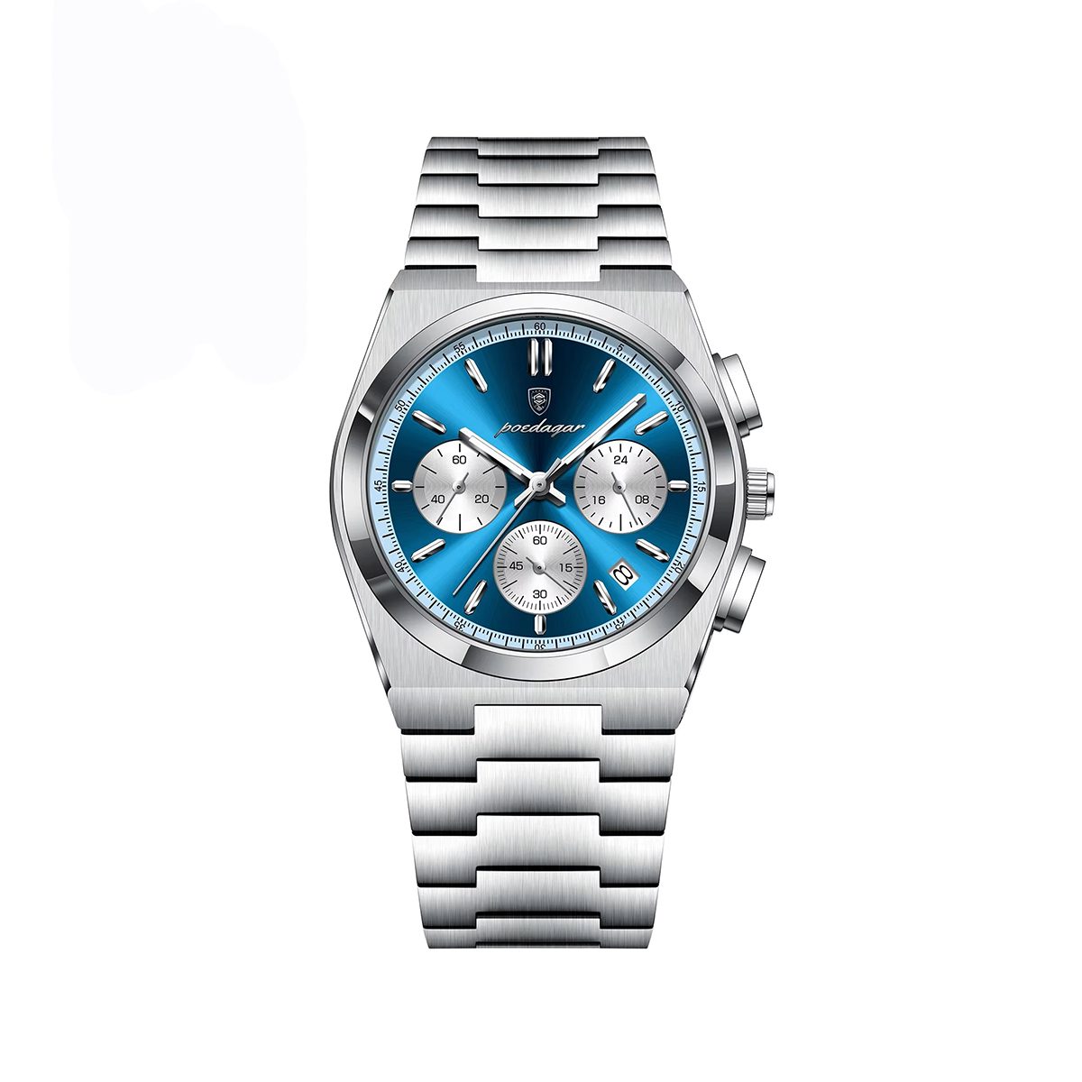 POEDAGAR 970 Luminous Date Chronograph Stainless Steel Men's Watch-Blue