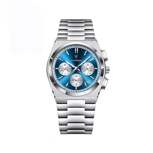 POEDAGAR 970 Luminous Date Chronograph Stainless Steel Men's Watch-Blue