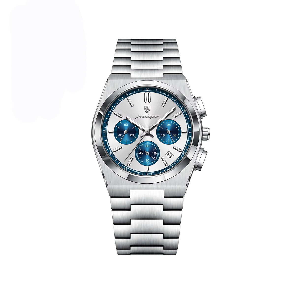 POEDAGAR 970 Luminous Date Chronograph Stainless Steel Men's Watch-Silver Blue