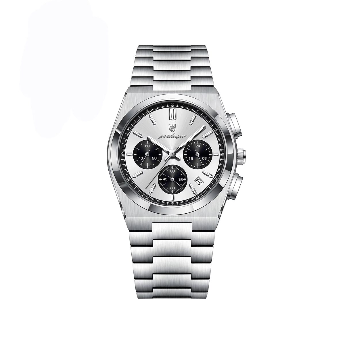 POEDAGAR 970 Luminous Date Chronograph Stainless Steel Men's Watch-Silver