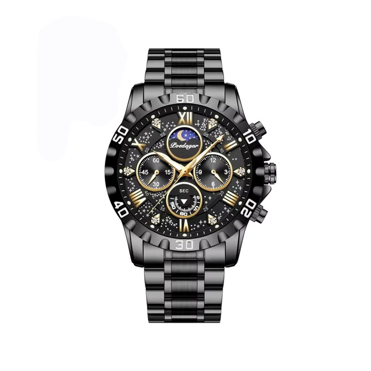 POEDAGAR 973 New Luxury Stainless Steel Chronograph Men's Watch-Black