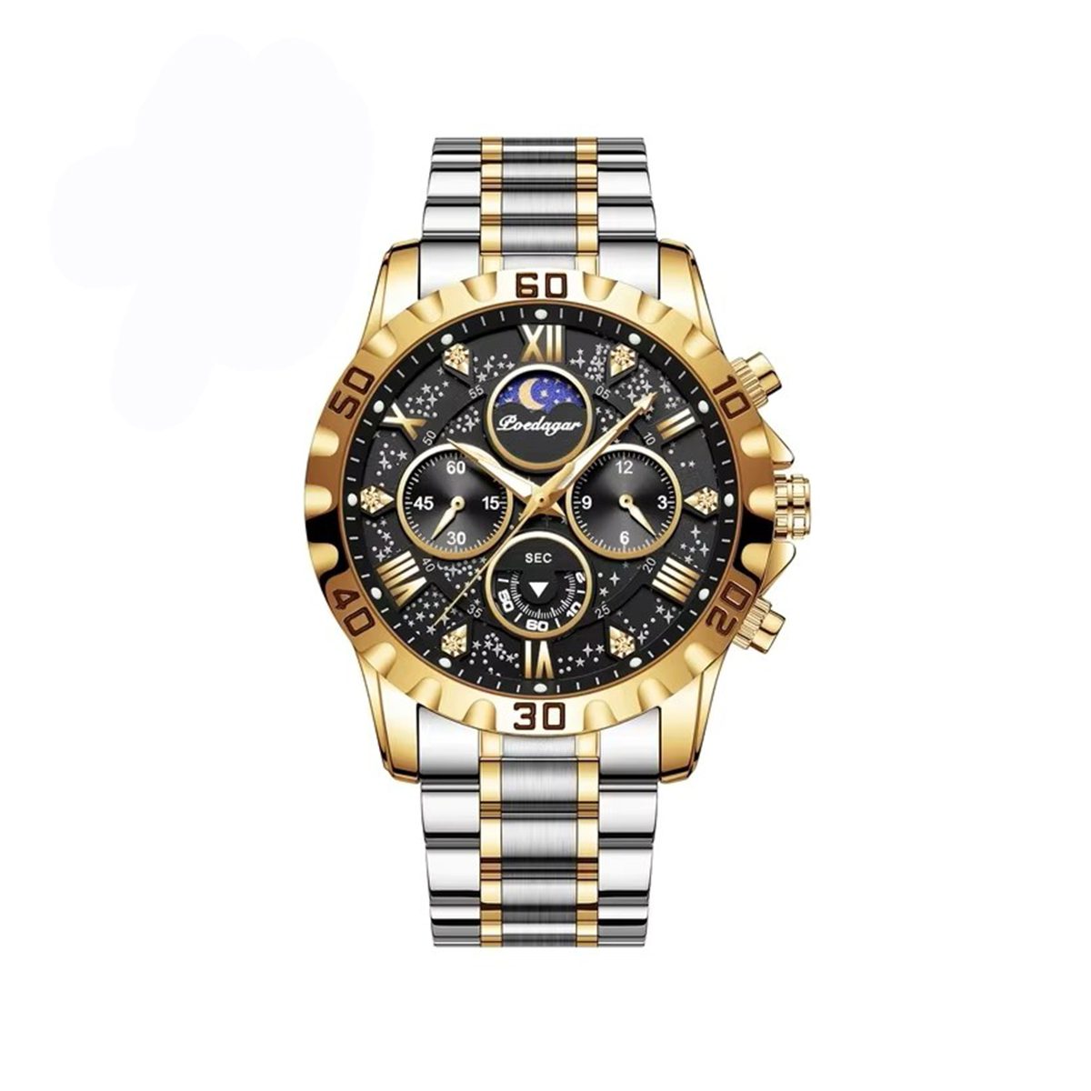 POEDAGAR 973 New Luxury Stainless Steel Chronograph Men's Watch-Gold Black