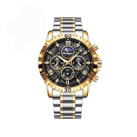 POEDAGAR 973 New Luxury Stainless Steel Chronograph Men's Watch-Gold Black