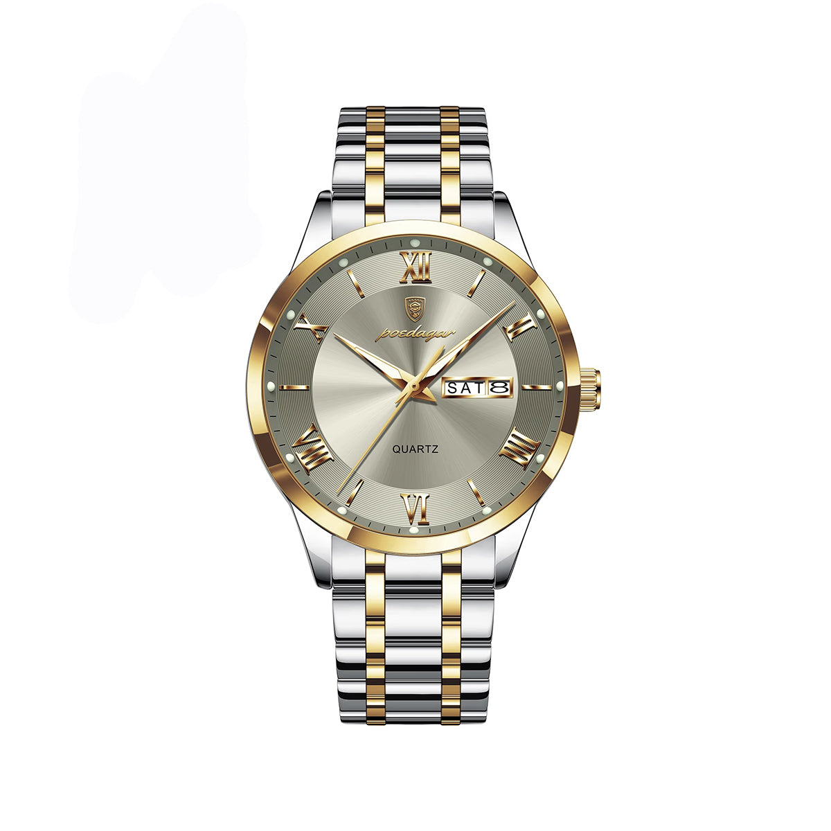 POEDAGAR 978 Business Quartz Men's Watch-Gold Grey