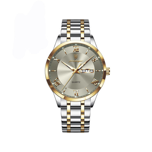 POEDAGAR 978 Business Quartz Men's Watch-Gold Grey