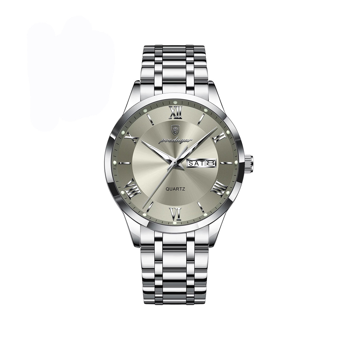 POEDAGAR 978 Business Quartz Men's Watch-Silver Grey
