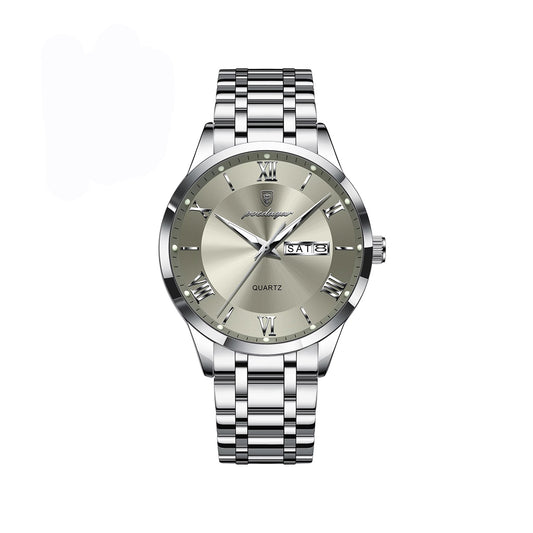 POEDAGAR 978 Business Quartz Men's Watch-Silver Grey