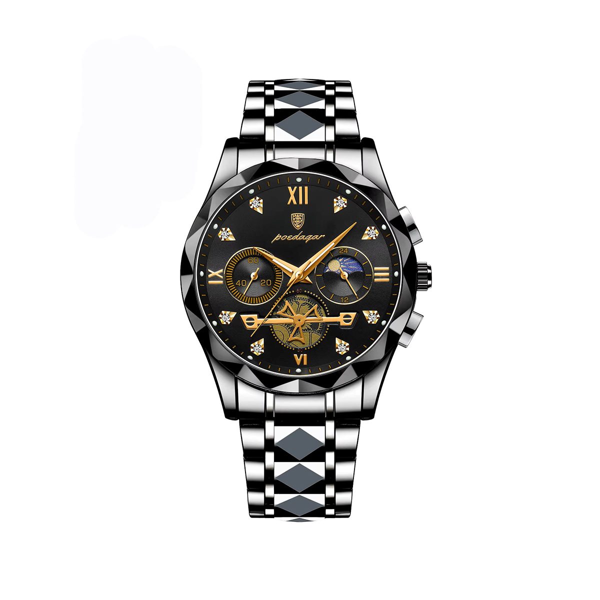 POEDAGAR 996 Chronograph Luminous Stainless Steel Men's Watch-Black