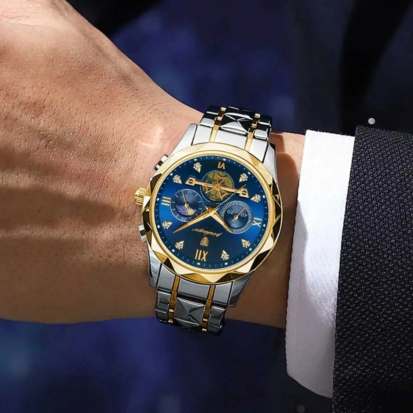 POEDAGAR 996 Chronograph Luminous Stainless Steel Men's Watch-Silver Blue