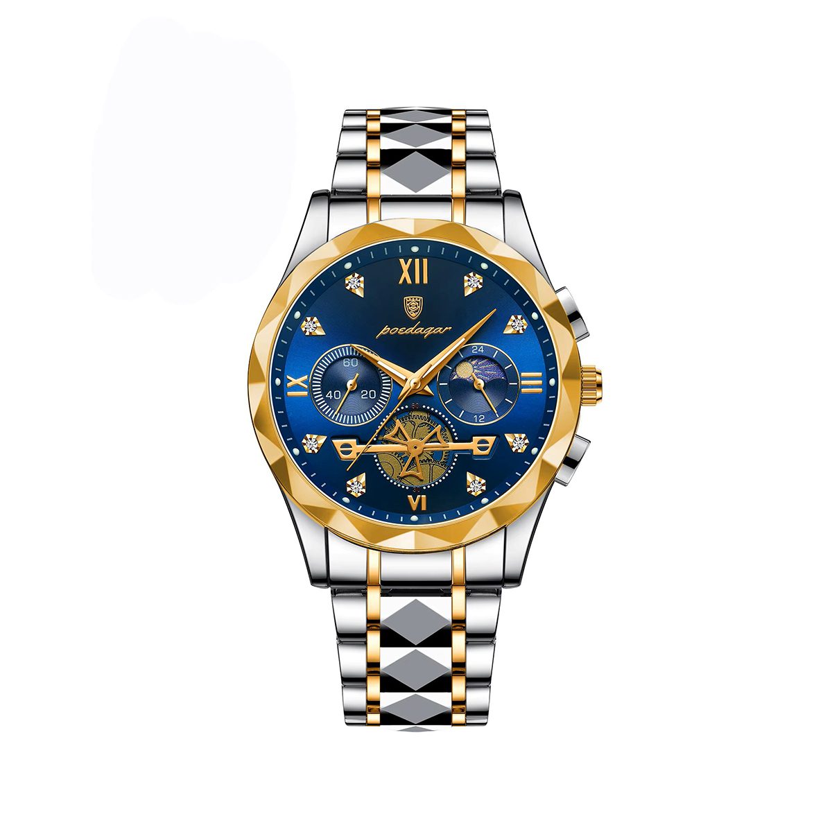 POEDAGAR 996 Chronograph Luminous Stainless Steel Men's Watch-Silver Blue