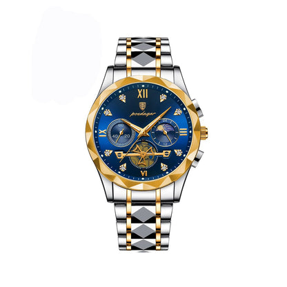 POEDAGAR 996 Chronograph Luminous Stainless Steel Men's Watch-Silver Blue