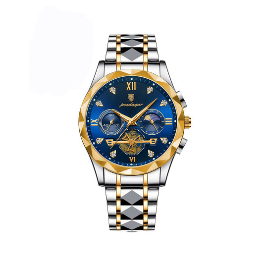 POEDAGAR 996 Chronograph Luminous Stainless Steel Men's Watch-Silver Blue