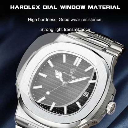 Poedagar 613 Business Quartz Luxury Stainless Steel Luminous Watch for Men- Silver Black
