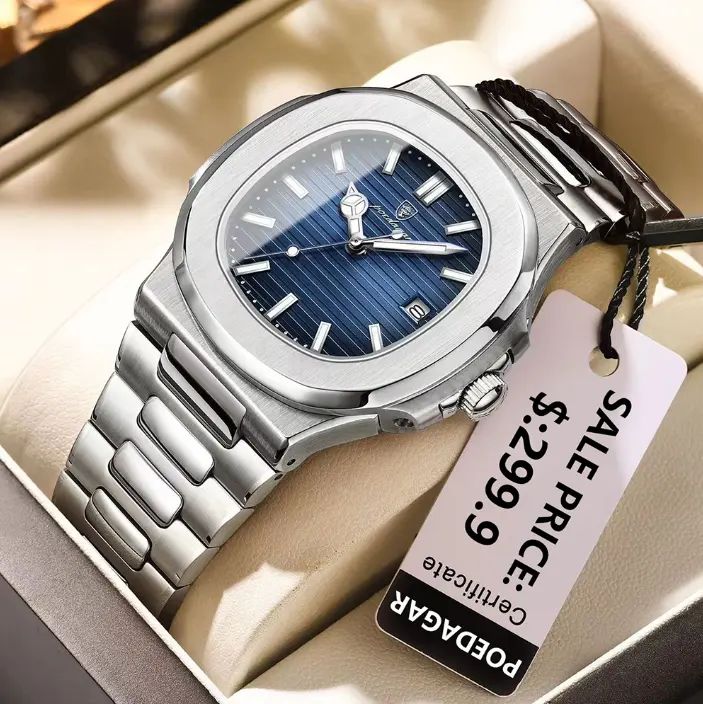 Poedagar 613 Business Quartz Luxury Stainless Steel Luminous Watch for Men- Silver Blue