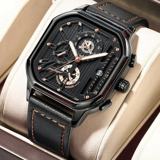 Poedagar 628 Quartz Leather Strap Minimalist Ultra thin Wrist Watches for Men’s- Black & Rose Gold