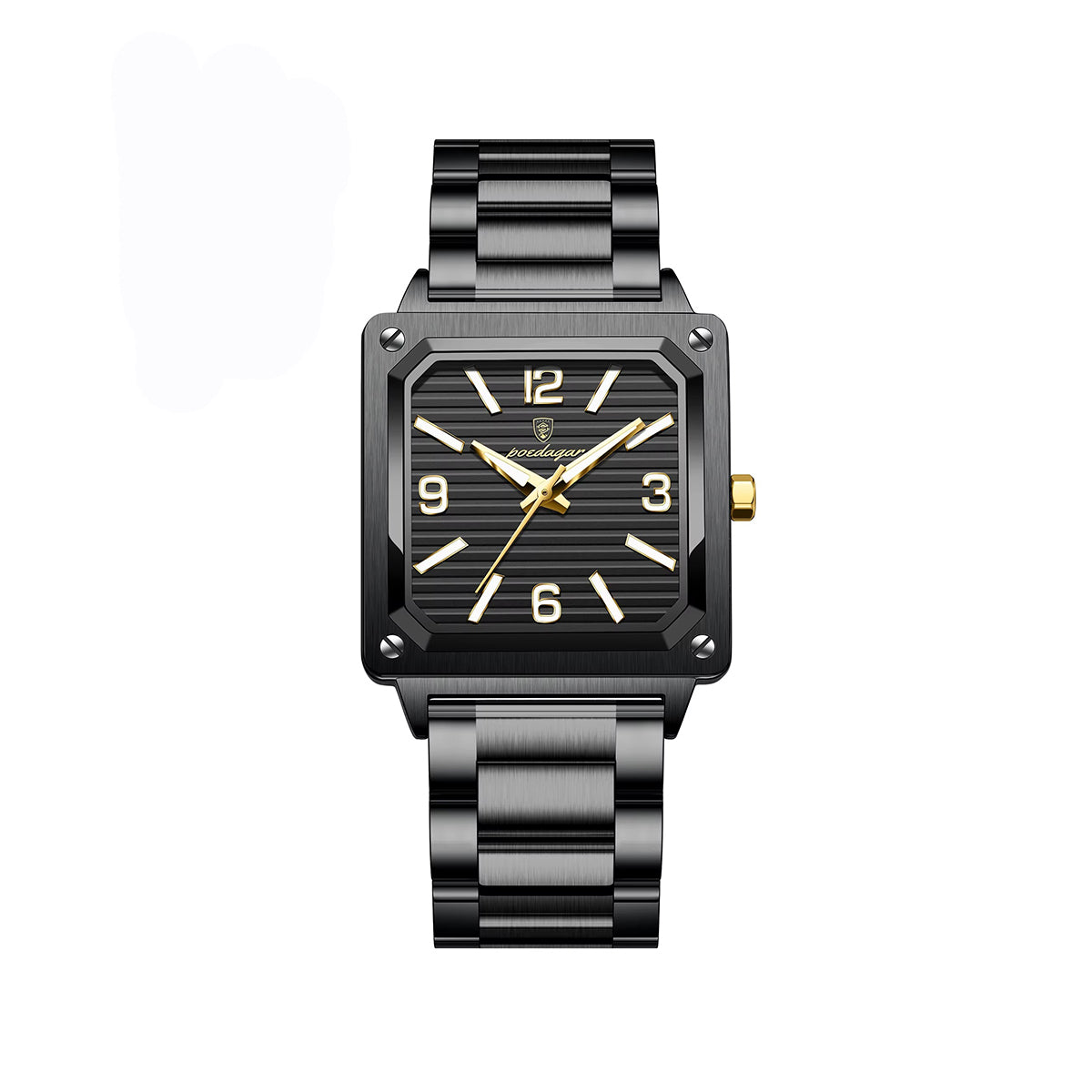 POEDAGAR 870 Luminous Square Stainless Steel Men's Watch-Black