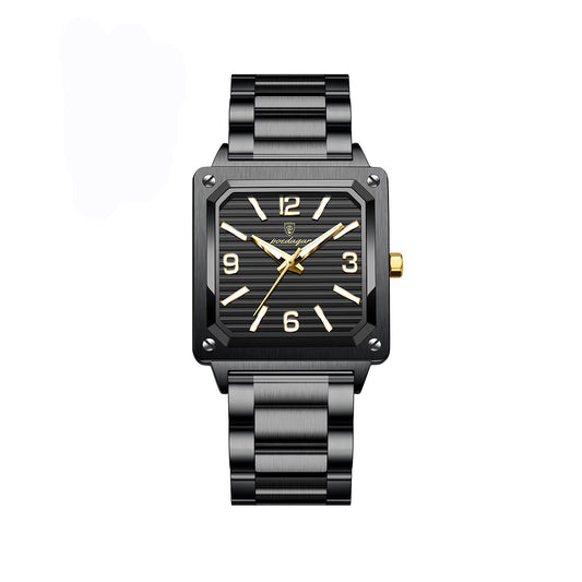 POEDAGAR 870 Luminous Square Stainless Steel Men's Watch-Black