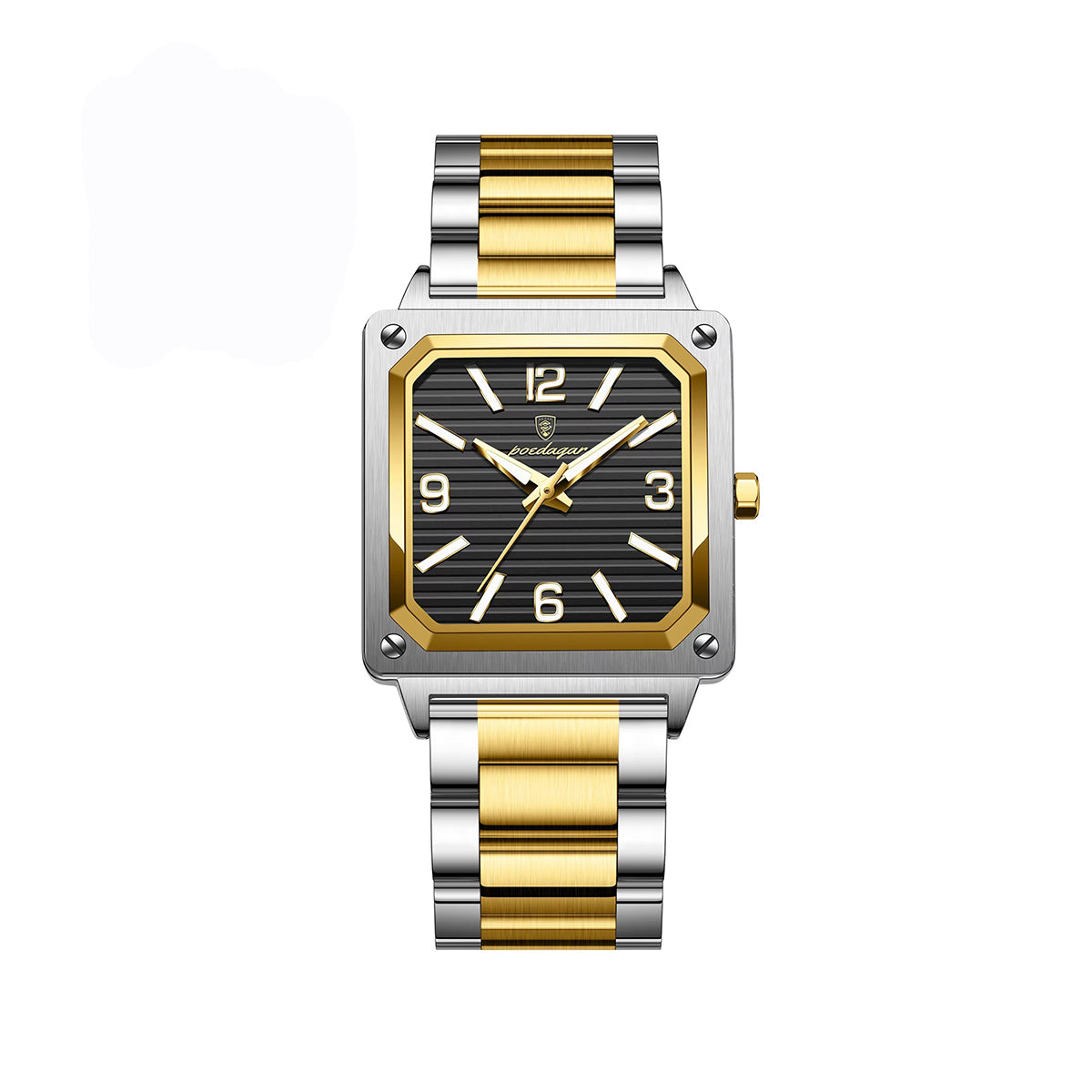 Poedagar 870 Luminous Square Stainless Steel Men's Watch-Gold Black