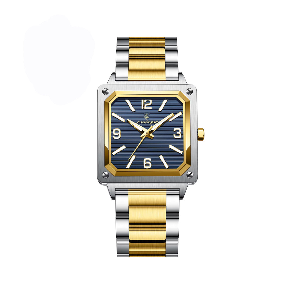 POEDAGAR 870 Luminous Square Stainless Steel Men's Watch-Gold Blue