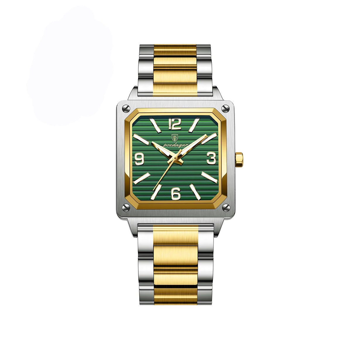 POEDAGAR 870 Luminous Square Stainless Steel Men's Watch-Gold Green