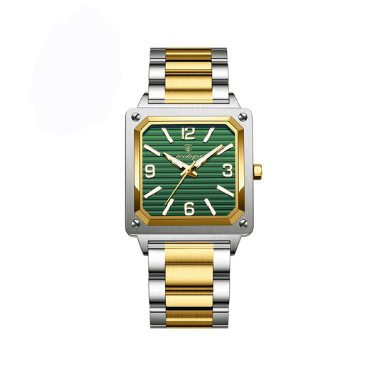POEDAGAR 870 Luminous Square Stainless Steel Men's Watch-Gold Green