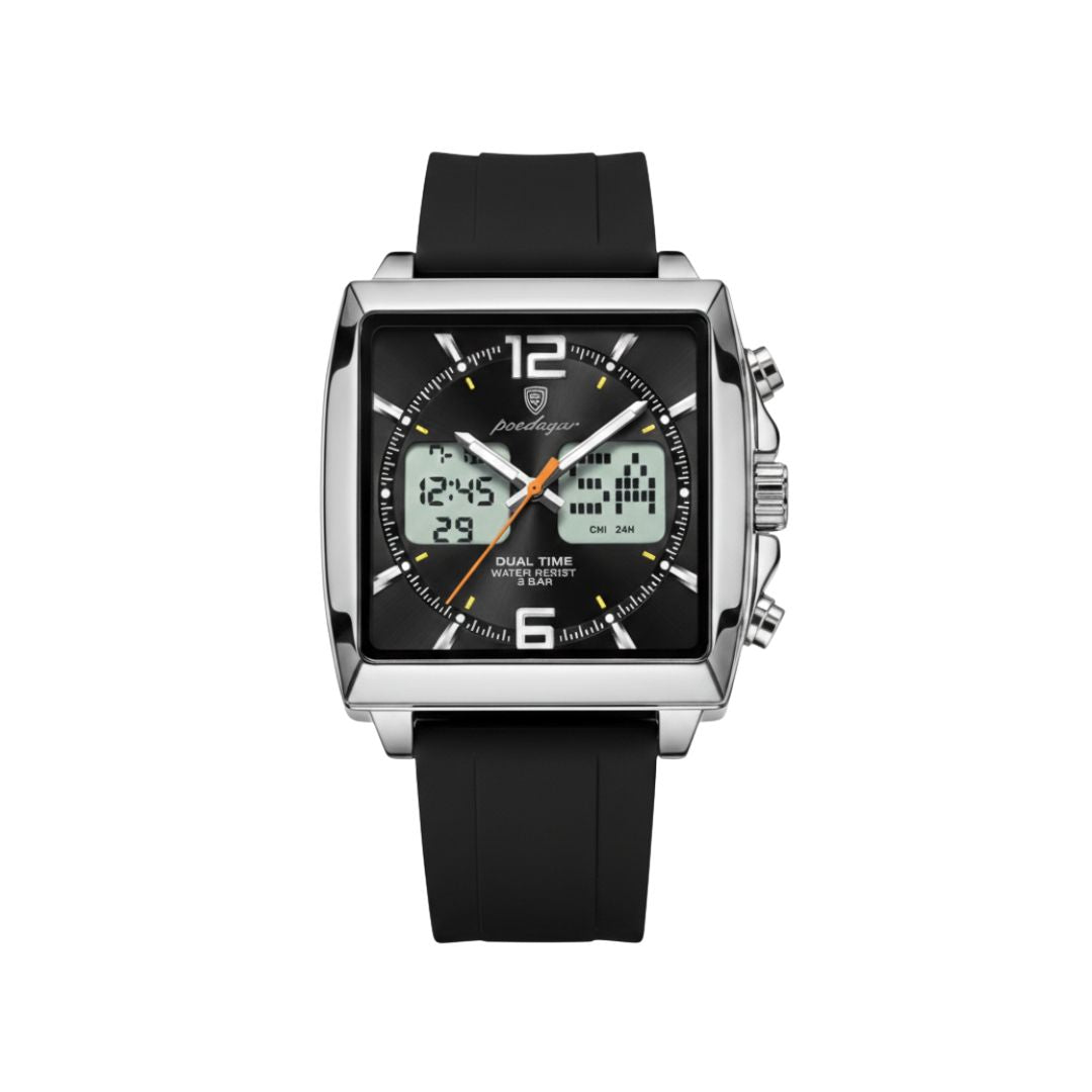 Poedagar E109 Waterproof Luminous Multifunctional Chronograph Alarm Silicone Strap Black Dial Men