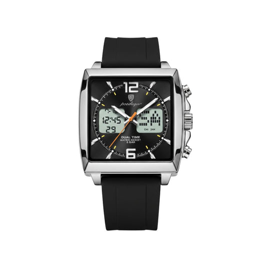 Poedagar E109 Waterproof Luminous Multifunctional Chronograph Alarm Silicone Strap Black Dial Men