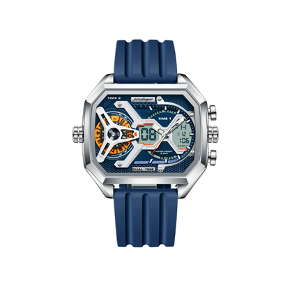 POEDAGAR 106 New Edgy Dual Display Silicone Strap Men's Watch - Blue