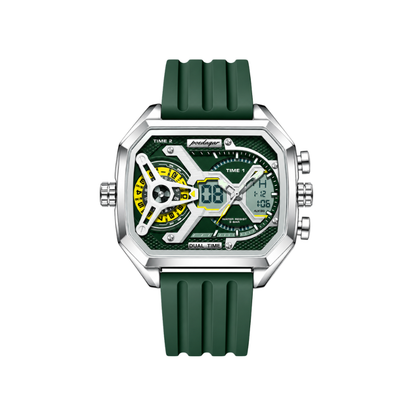 POEDAGAR 106 New Edgy Dual Display Silicone Strap Men's Watch-Green
