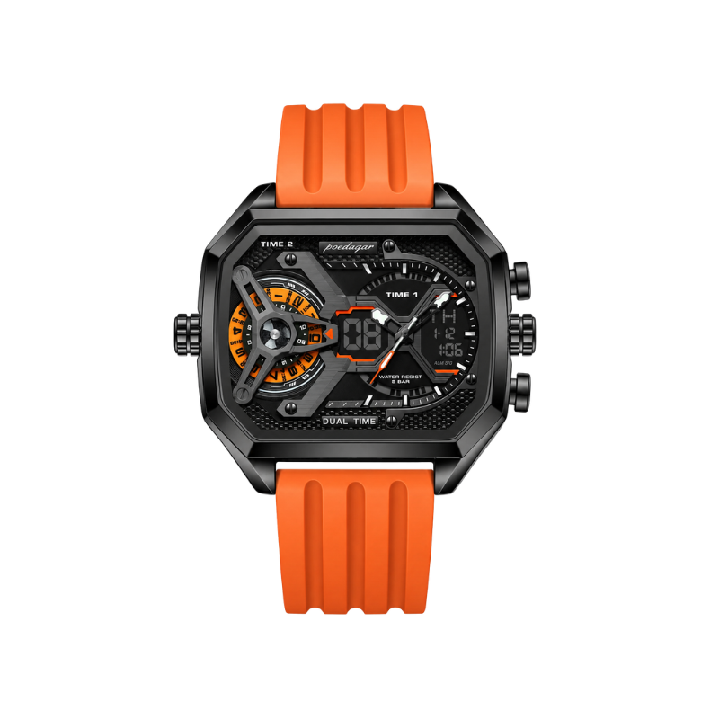 POEDAGAR 106 New Edgy Dual Display Silicone Strap Men's Watch-Orange