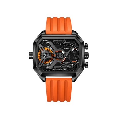 POEDAGAR 106 New Edgy Dual Display Silicone Strap Men's Watch-Orange