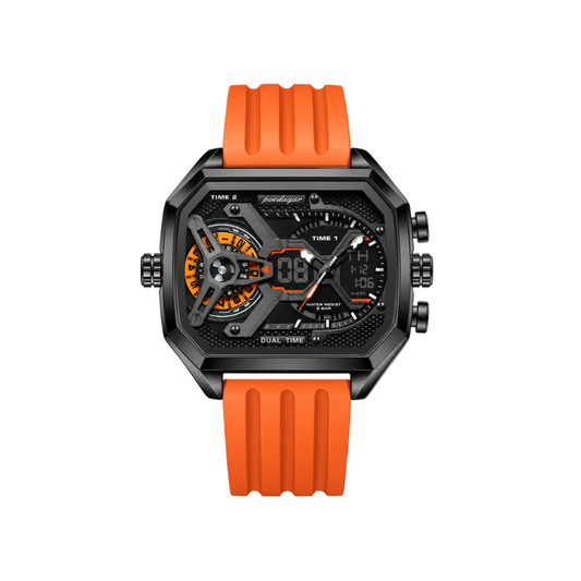 POEDAGAR 106 New Edgy Dual Display Silicone Strap Men's Watch-Orange