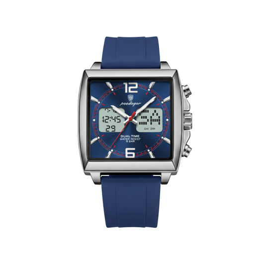 Poedagar E109 Waterproof Luminous Multifunctional Chronograph Alarm Silicone Strap Blue Dial for Men