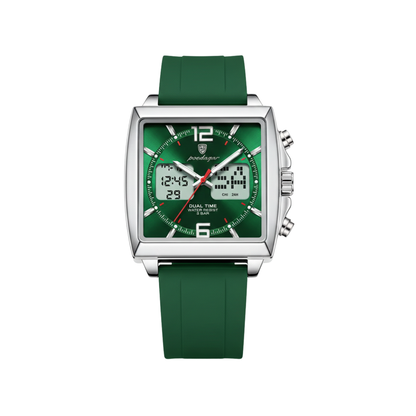 Poedagar E109 Waterproof Luminous Multifunctional Chronograph Alarm Silicone Strap Green Dial Men