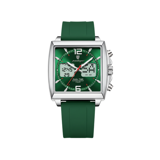 Poedagar E109 Waterproof Luminous Multifunctional Chronograph Alarm Silicone Strap Green Dial Men