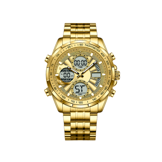 POEDAGAR E108 Dual Display Men’s Watch - Gold